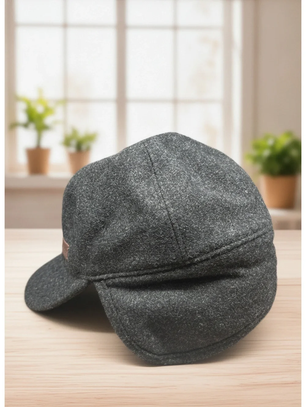 Woolrich Men Dark Gray Wool Blend Winter Cap Ear Flaps Fleece Lined Trapper Hat